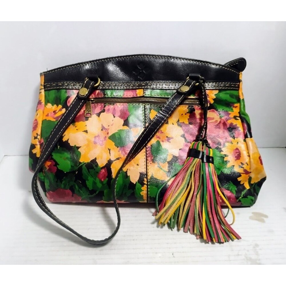 PATRICIA NASH ITALIAN LEATHER SUMMER BLOOM POPPY TOTE HAND BAG W TASSELS